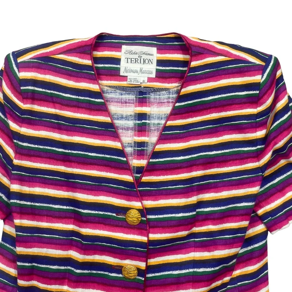 Rickie Freeman 6 Button‎ Down 100% Linen Multi Colored Jacket Blazer